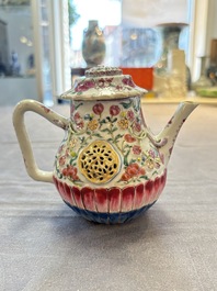 A group of five Chinese famille rose teapots and covers and three stands, Yongzheng/Qianlong