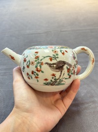Three Chinese famille verte and Imari-style teapots, Kangxi