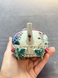 A group of five Chinese famille rose teapots and covers and three stands, Yongzheng/Qianlong