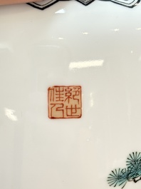 A Chinese famille rose 'Jing Zhao Hua Mei 京兆畫眉' eggshell lantern on stand, dated 1979