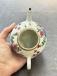 A group of five Chinese famille rose teapots and covers and three stands, Yongzheng/Qianlong