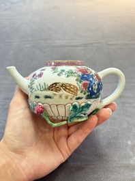 A group of five Chinese famille rose teapots and covers and three stands, Yongzheng/Qianlong