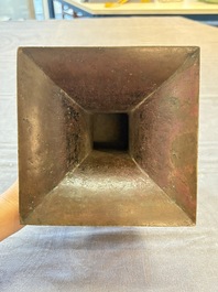 A rare Chinese archaistic bronze vase, 'Fanghu 方壺', Ming