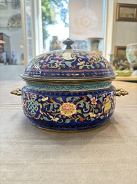 A Chinese Canton enamel three-piece warming bowl or tureen, Qianlong
