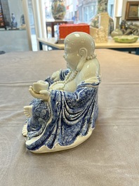 A Chinese blue and white Milefo Buddha, Zeng Long Sheng 曾龍昇 mark, 20th C.