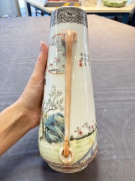 A Chinese famille rose vase with ladies in a garden, Qianlong mark, 19/20th C.