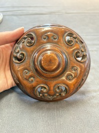 A Chinese blue and white 'He Lu Tong Chun 鶴鹿同春' vase and a wooden cover, Kangxi