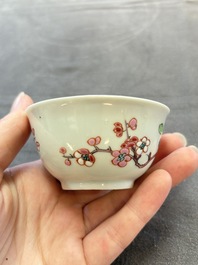 Eleven Chinese famille rose cups and nine saucers, Yongzheng/Qianlong