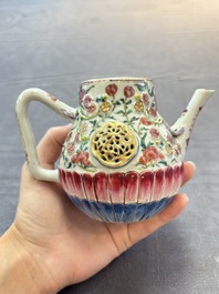 A group of five Chinese famille rose teapots and covers and three stands, Yongzheng/Qianlong