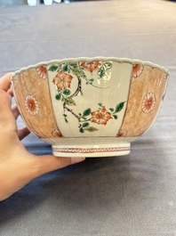 A Chinese famille verte bowl and saucer with floral design, Kangxi