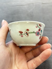 Eleven Chinese famille rose cups and nine saucers, Yongzheng/Qianlong
