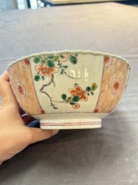A Chinese famille verte bowl and saucer with floral design, Kangxi