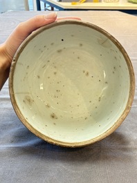 A rare Chinese Swatow white slip-decorated blue-ground bowl and cover, Ming