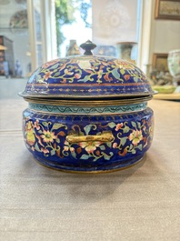 A Chinese Canton enamel three-piece warming bowl or tureen, Qianlong