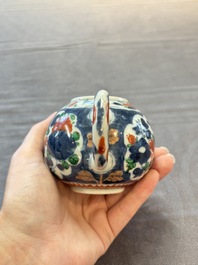Three Chinese famille verte and Imari-style teapots, Kangxi