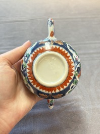 Three Chinese famille verte and Imari-style teapots, Kangxi