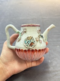 A group of five Chinese famille rose teapots and covers and three stands, Yongzheng/Qianlong