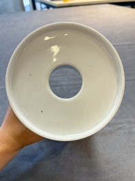 A Chinese famille rose 'Jing Zhao Hua Mei 京兆畫眉' eggshell lantern on stand, dated 1979