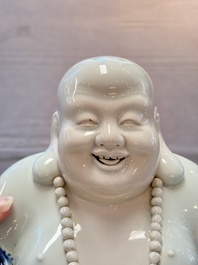 A Chinese blue and white Milefo Buddha, Zeng Long Sheng 曾龍昇 mark, 20th C.