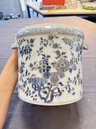 A Chinese blue and white gilt-decorated wine cooler, Qianlong