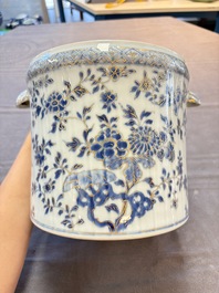 A Chinese blue and white gilt-decorated wine cooler, Qianlong