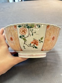 A Chinese famille verte bowl and saucer with floral design, Kangxi