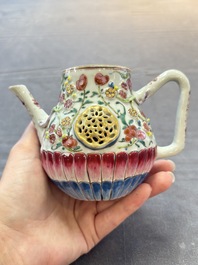A group of five Chinese famille rose teapots and covers and three stands, Yongzheng/Qianlong