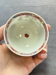 Eleven Chinese famille rose cups and nine saucers, Yongzheng/Qianlong