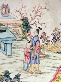 A Chinese Canton enamel 'San Niang Jiao Zi 三娘教子' plate, Shang Xin 賞心 mark, Qianlong