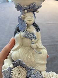 A Japanese Hirado blue and white candle holder, Meiji, 19th C.