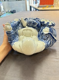 A Chinese blue and white Milefo Buddha, Zeng Long Sheng 曾龍昇 mark, 20th C.