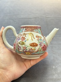 A group of five Chinese famille rose teapots and covers and three stands, Yongzheng/Qianlong