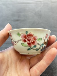 Eleven Chinese famille rose cups and nine saucers, Yongzheng/Qianlong