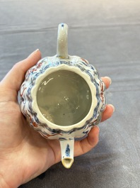 Three Chinese famille verte and Imari-style teapots, Kangxi