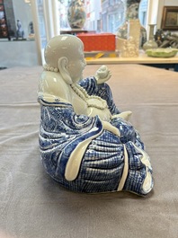 A Chinese blue and white Milefo Buddha, Zeng Long Sheng 曾龍昇 mark, 20th C.