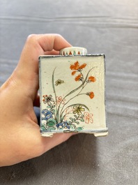 A pair of Chinese famille verte rectangular 'fighting roosters' tea caddies, Kangxi