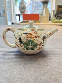 Three Chinese famille verte and Imari-style teapots, Kangxi