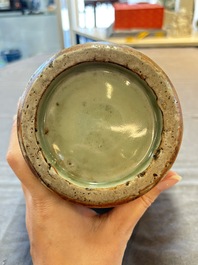A Chinese Longquan celadon vase with floral design, Ming