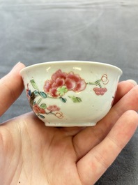 Eleven Chinese famille rose cups and nine saucers, Yongzheng/Qianlong