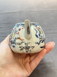 Three Chinese famille verte and Imari-style teapots, Kangxi