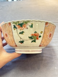 A Chinese famille verte bowl and saucer with floral design, Kangxi