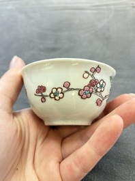 Eleven Chinese famille rose cups and nine saucers, Yongzheng/Qianlong