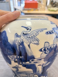 A Chinese blue and white 'He Lu Tong Chun 鶴鹿同春' vase and a wooden cover, Kangxi