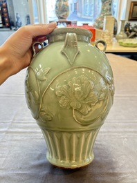 A Chinese Longquan celadon vase with floral design, Ming