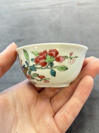 Eleven Chinese famille rose cups and nine saucers, Yongzheng/Qianlong