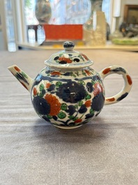 Three Chinese famille verte and Imari-style teapots, Kangxi