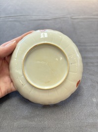 A Chinese famille verte bowl and saucer with floral design, Kangxi