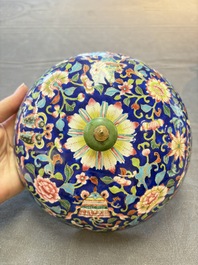 A Chinese Canton enamel three-piece warming bowl or tureen, Qianlong