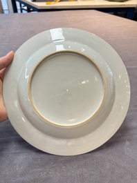 A set of six Chinese Meissen-style export plates with a harbour scene, Qianlong