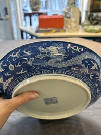 A Chinese blue and white 'dragon' dish, Daoguang mark and period